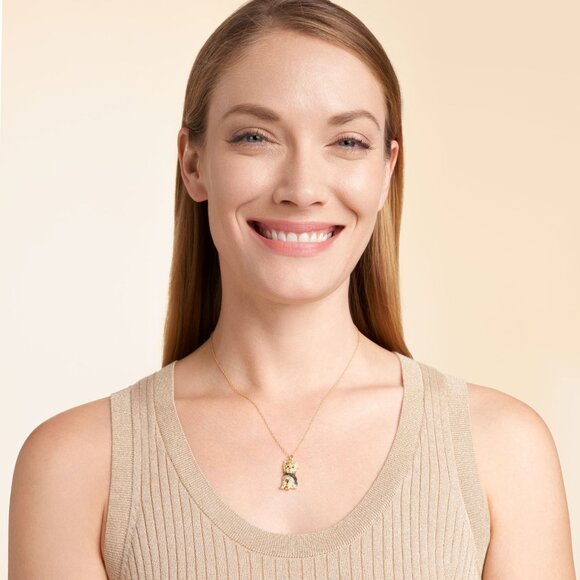 YORKIE Dog Breed Gold Plated Sterling Silver Rhinestone CZ Pendant Necklace NEW - Picture 2 of 6